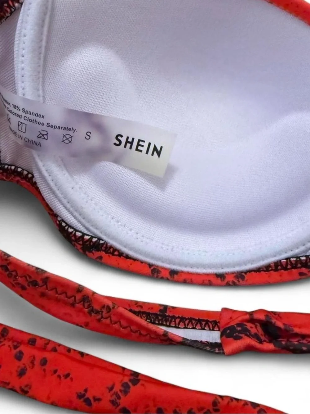 Red Snakeskin Print Bikini Set. Size S. Padded strapless top. Cheeky bottoms. - Picture 4 of 5